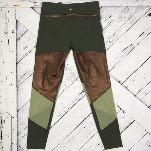 JOYLAB 7/8 Shine & Mesh Pieced Legging Deep Olive - Picture 4 of 13